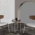 Modern Wooden Backrest Chair And Metal Frame Table Set With White Upholstered Seats