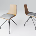Stylish Modern Office Chair With Wooden Back Gray Cushion Metal Legs Design