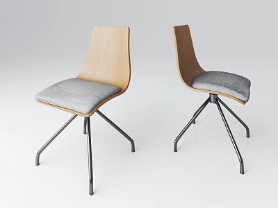 Stylish Modern Office Chair With Wooden Back Gray Cushion Metal Legs Design 3d model