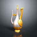 Gold And White Swan Shaped Ewer Sculpture With Intricate Carving Details