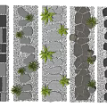 Diverse Stone Pavement Styles With Gray Dark Tiles And Small Green Plants