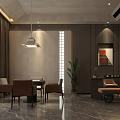 Cozy Modern Hotel Mahjong Room Interior With Tables Chairs Chandeliers And Decorative Plants