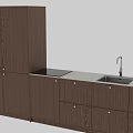 Modern Wooden Kitchen Interior With Upper Lower Storage Cabinets And Sink