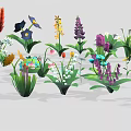 Cartoon Scenes Featuring Multiple Colorful Flowers And Various Plants With Green Leaves