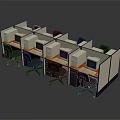 Modern Office Workstation Cubicles With Desktop Computers And Office Chairs