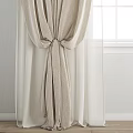 Beige Textured Curtains With Sheer Inner Layer And Tieback For White Paned Window 3d model