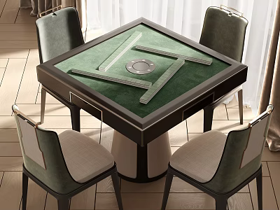 Modern Mahjong Entertainment Table With Green Felt Surface And Four Accent Chairs 3d model