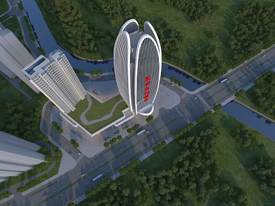 Modern KASCO Office Building With Unique Twin Tower Design And Green Surroundings 3d model