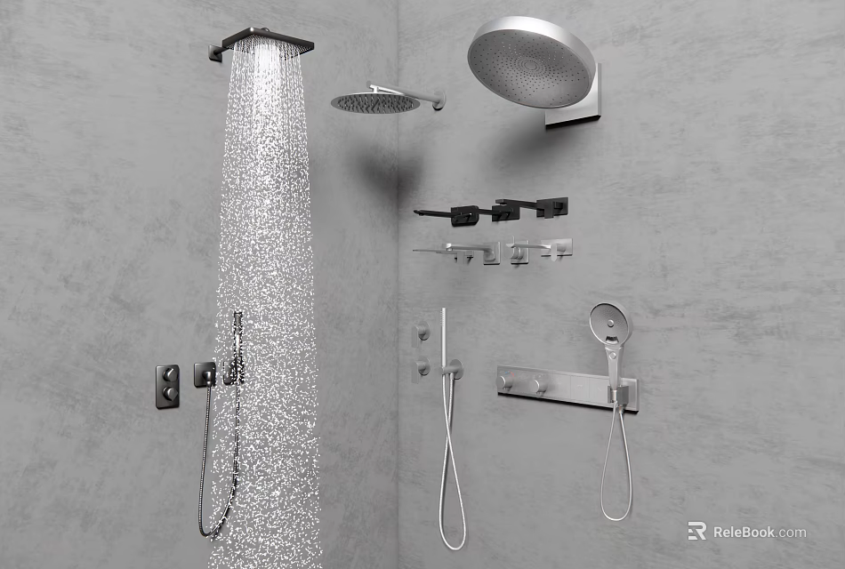 Modern Shower System with Rainfall Head Handheld Sprayer and Wall Mounted Chrome Fixtures 3d model 