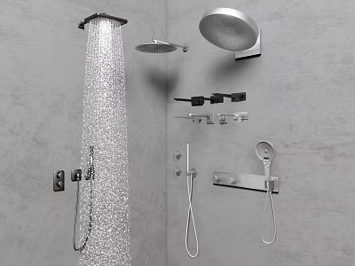 Modern Shower System with Rainfall Head Handheld Sprayer and Wall Mounted Chrome Fixtures 3d model