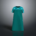 Green Short Sleeve Dress With Sequin Embellished Sleeves Soft Fabric Side Pockets Elegant Style
