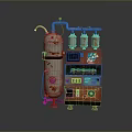 Vintage Rusty Industrial Machinery With White Cylinder Pipes And Red Control Unit