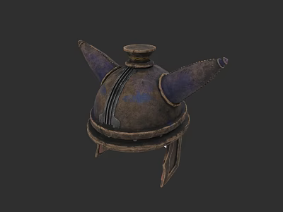 Medieval Warrior Helmet Featuring Purple Winged Design And Worn Metal Finish 3d model