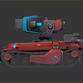 Red Battle Tank Design With Blue Turret Heavy Cannon And Tracks
