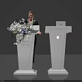 Elegant White Podium Setup With Flower Bouquet And Receive Award Plaque For Ceremony Event