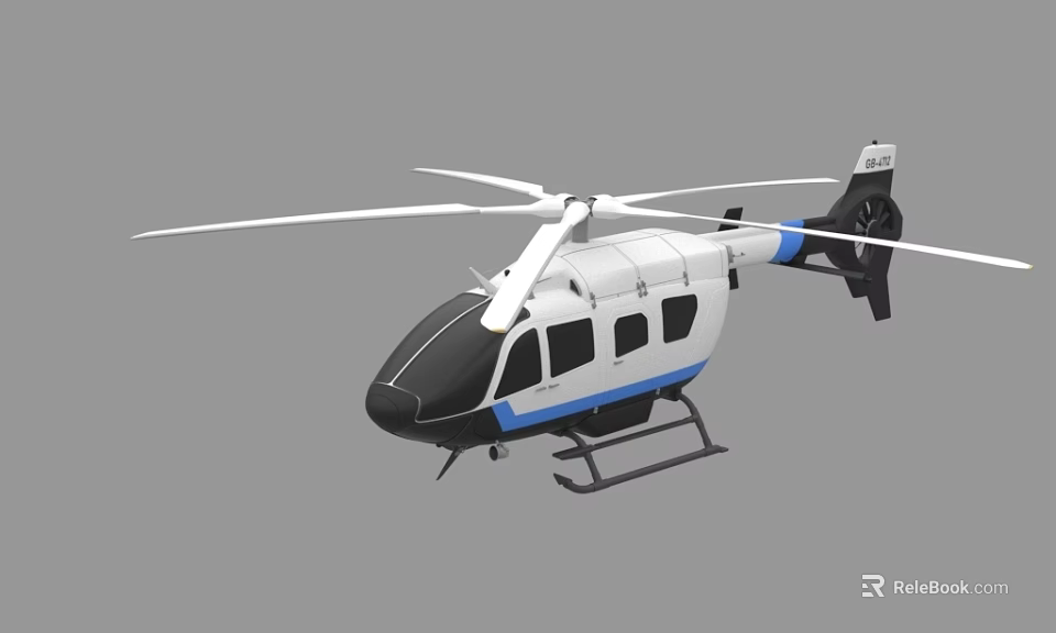 Modern White And Blue Helicopter With Rotor And Streamlined Body Design 3d model 