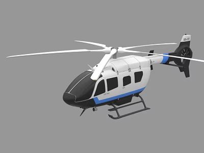 Modern White And Blue Helicopter With Rotor And Streamlined Body Design 3d model