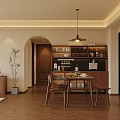 Cozy Modern Dining Living Room Interior With Wooden Table Chairs Pendant Light And Herringbone Floor