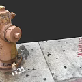 Rusty Fire Hydrant on Urban Street with Red Graffiti and Number Marking
