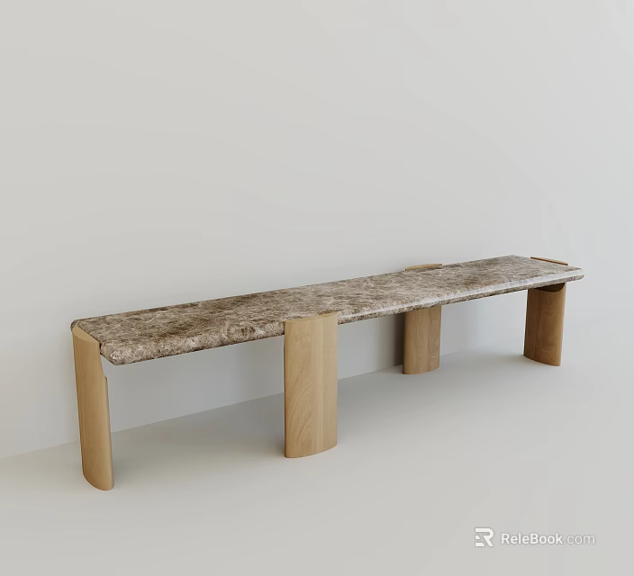 Minimalist Modern Wooden Bench with Textured Seat and Cylindrical Legs 3d model 