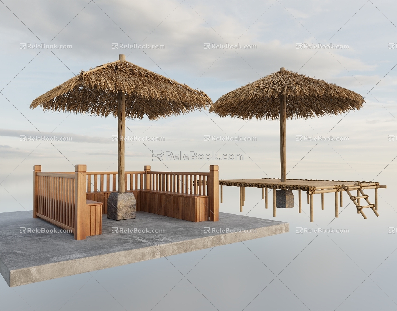 Thatched Pavilion Thatched Shed Awning Umbrella Thatched Landscape Homestay Southeast Asia Sanya Outdoor Camping Hawaii Leisure Area Beach Sand 3d model