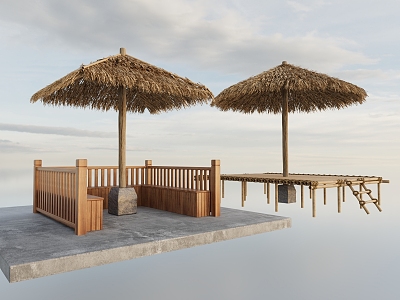 Thatched Pavilion Thatched Shed Awning Umbrella Thatched Landscape Homestay Southeast Asia Sanya Outdoor Camping Hawaii Leisure Area Beach Sand 3d model