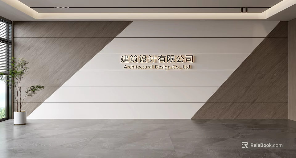 Modern Minimalist Background Wall Design With Geometric Lines And Wood Panel Accents 3d model 