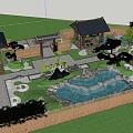 Traditional Japanese Garden Landscape With Pond Rockery Pine Trees And Wooden Pavilion