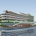 Modern Hotel Building With Layered Structure Greenery And Water Reflection Design 3d model