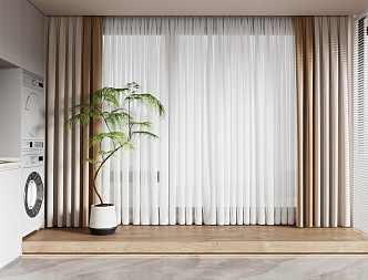 Modern Curtain Window Screen Venetian Curtain Green Plant Washing Machine Cabinet 3d model