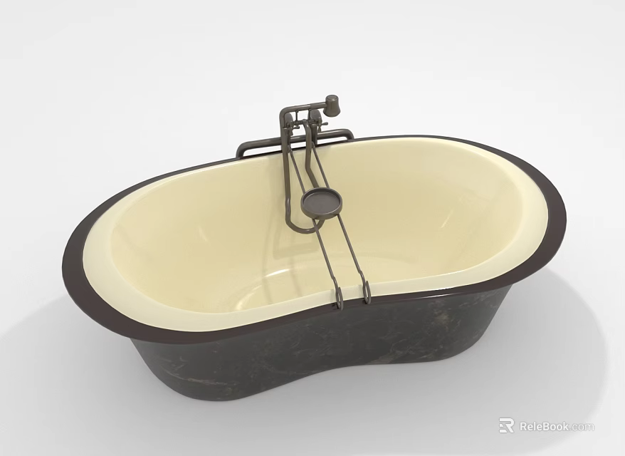 Vintage Oval Black And White Bathtub With Classic Metal Faucet Fixture 3d model 