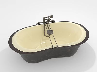 Vintage Oval Black And White Bathtub With Classic Metal Faucet Fixture 3d model