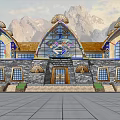 Traditional Guesthouse Architecture With Thatched Roofs Arched Windows Stone Walls And Mountain Views