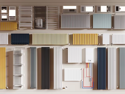 Various Types Of Home Radiators With Colorful And Modern Designs On 3d model