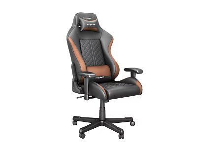 Ergonomic Black and Brown Leather Office Chair with High Back Quilted Stitching and Armrests 3d model