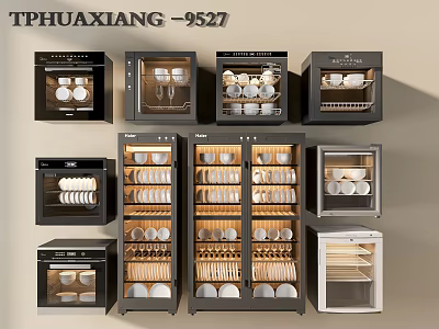 Modern Black And Silver Kitchen Appliances With Tableware Storage For Dishes And Cups 3d model