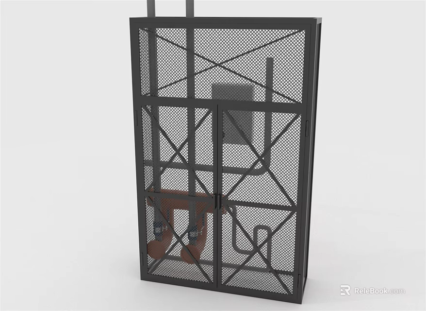 Metal Mesh Frame Structure With Internal Mechanical Pipes And Industrial Design Components 3d model 
