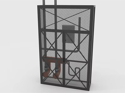 Metal Mesh Frame Structure With Internal Mechanical Pipes And Industrial Design Components 3d model