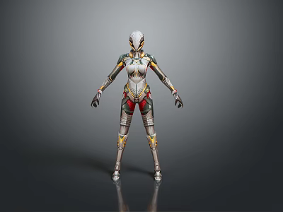 Game Movie Character with Futuristic Sci-Fi Armor White Gold Red Green Metallic Texture Decorative Elements 3d model