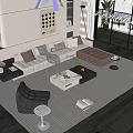 Modern Minimalist Sofa And Coffee Table Set With Decorative Cushions Striped Rug And Floor Lamp