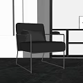 Modern Leather Single Sofa With Metal Legs Bookshelf And Decorative Painting