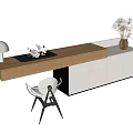 Elegant Dressing Table With Wooden Counter White Storage Cabinets And Accent Chair 3d model