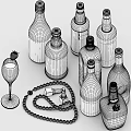 Various Types of Wine Bottles and Decorative Wine Glass with Pearl Necklace and Lipstick