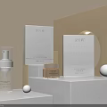 Premium Perfume And Skincare Products With Glass Bottles White Boxes On Minimalist Light Background