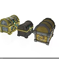 Ornate Treasure Chests With Wooden Bodies Metallic Straps And Blue Details