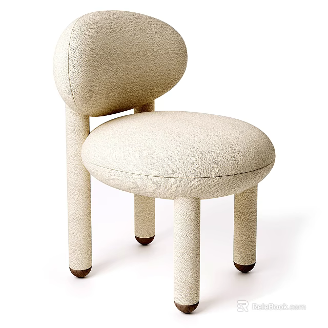 Modern Beige Upholstered Leisure Chair With Round Backrest And Cylindrical Legs Dark Foot Pads 3d model 