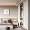 Modern Bedroom Interior With Large Bed Bedside Tables Floor to Ceiling Windows and Wardrobe 3d model