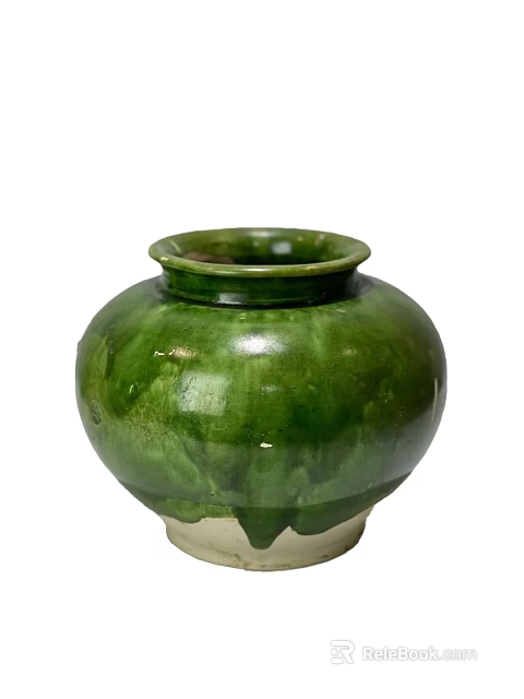 Green Glazed Ceramic Vessel With Smooth Surface And Round Body Design 3d model 