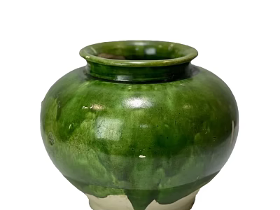 Green Glazed Ceramic Vessel With Smooth Surface And Round Body Design 3d model
