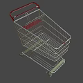 Metal Shopping Cart With Red Handle And Four Movable Wheels Structure 3d model